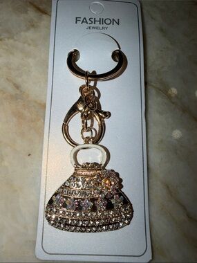 Fashion Jewelry Gold and Iridescent Crystal Purse charm or Keyring